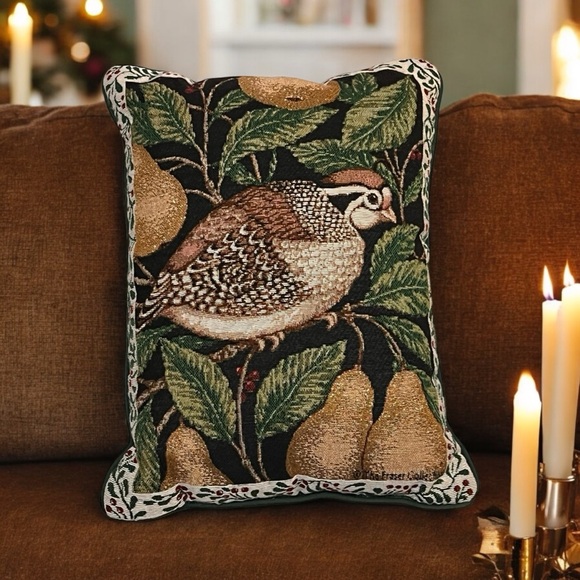 The Fraser Collection Elegant Tapestry Pillow Partridge in a Pear Tree Holiday‎ - Picture 1 of 10